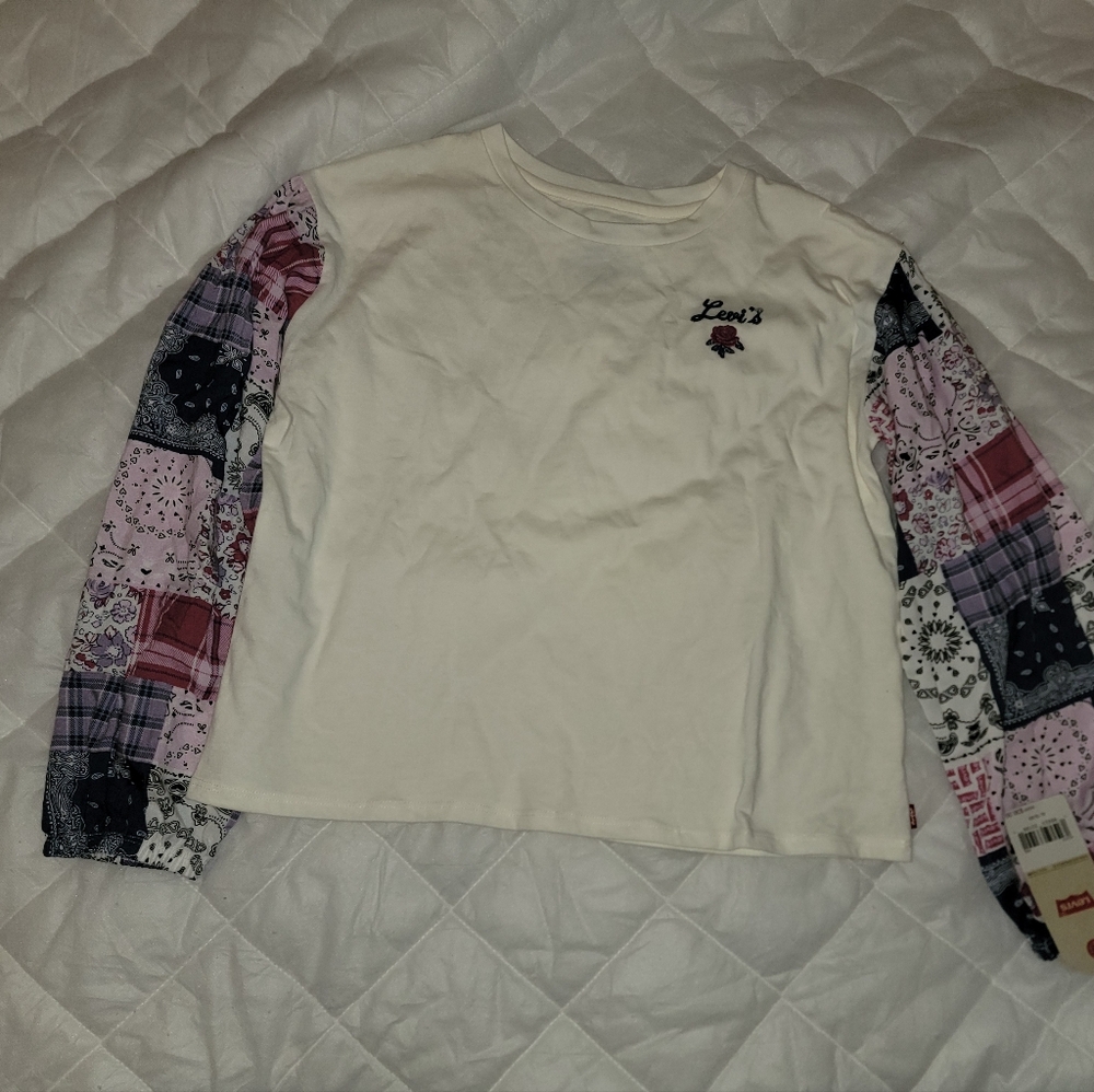 Levi's Kids Long Sleeve Shirt - White with Pink and Black Patchwork